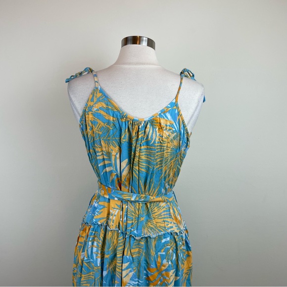 Blue Island Blue Orange Tropical Floral Maxi Bohemian Dress Women Large - Picture 4 of 8